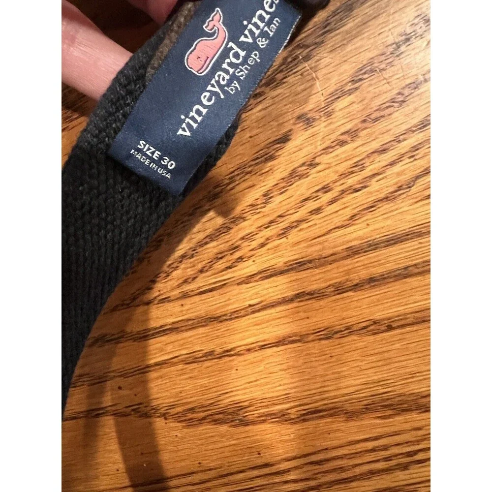 VINEYARD VINES Lacrosse Belt Sz 30 Leather & Canvas Navy Blue Green Ribbon